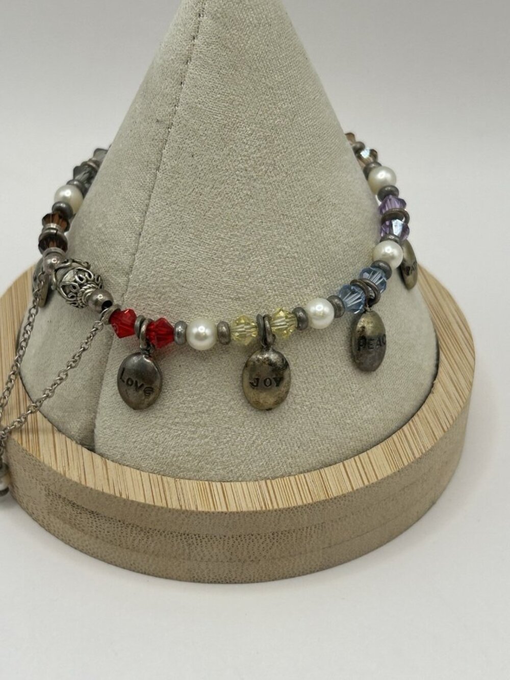 Sterling Silver Faith Charm Bracelet Pearls Beads Magnetic Clasp Safety Chain - Picture 9 of 15